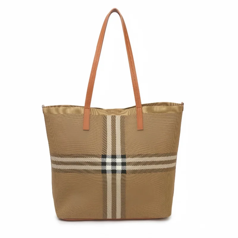

2026New large-capacity tote bag, casual and versatile shoulder bag, fabric striped shopping bag, women's commuter bag