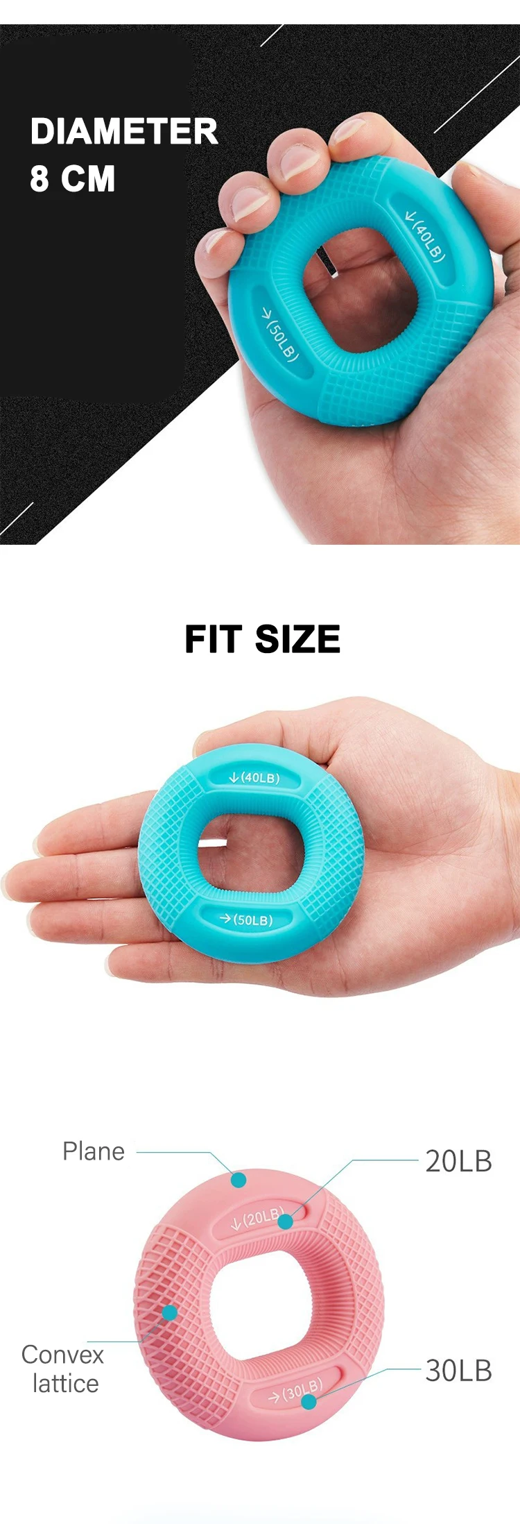 Silicone Hand Grip Strengthener 20-80LB Gripping Ring Finger Trainer Carpal Expander Muscle Finger Stretcher Relieve Wrist Pain