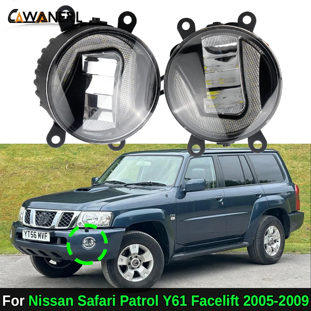 2IN1 Function Car Canbus LED Fog Light + DRL Daylight 2 Pieces For Nissan Safari Patrol Y61 Facelift 2005 2006 2007 2008 2009