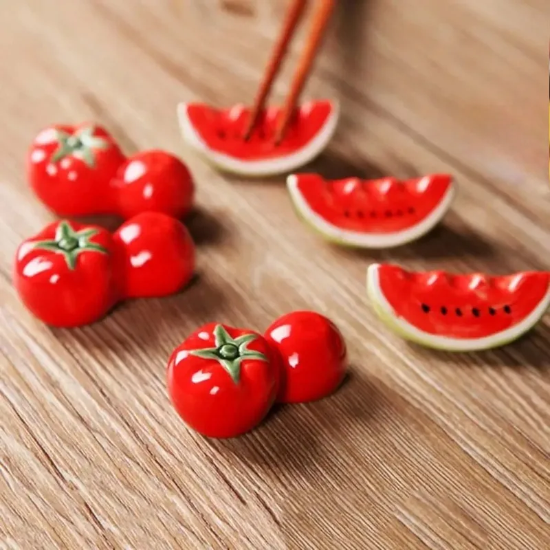 Red Tomatoes Ceramic Chopsticks Holder Cute Red Watermelon Spring Festival Table Decoration Chopsticks Spoon Fork Rack Pillow