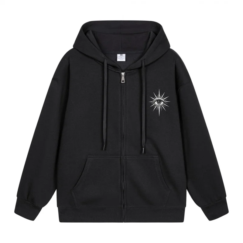 

Men's Zip-Up Hoodie Starburst Design On Black Hoodie 2025 New Style Casual Couples’ Style Casual and Loose