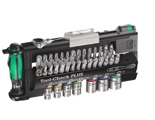 Ratchet socket wrench with quick forward/reverse, metric and imperial screwdriver bits set.