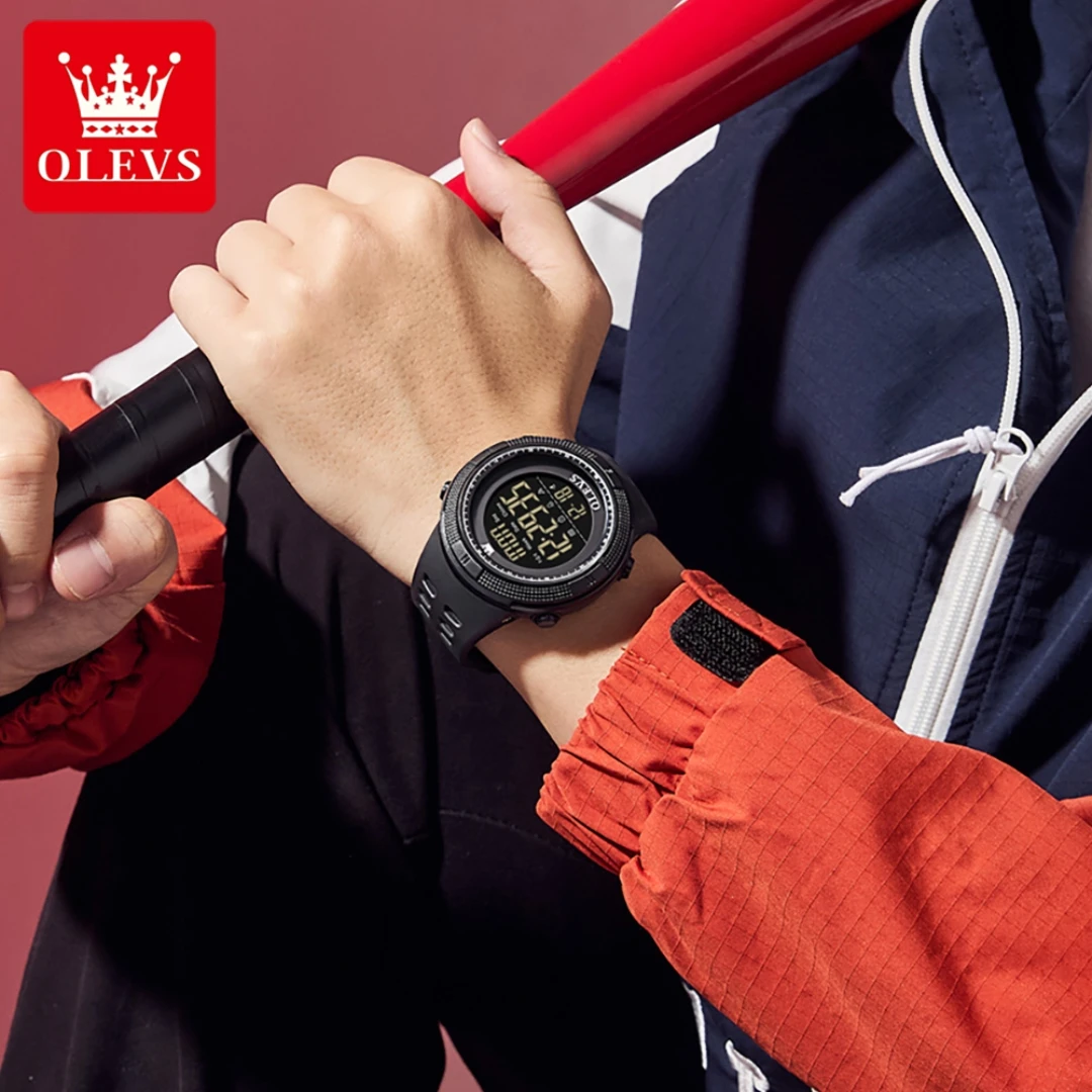 OLEVS 1109 ساعة رقمية عصرية هدية دائرية من البولي يوريثان ساعة توقيت