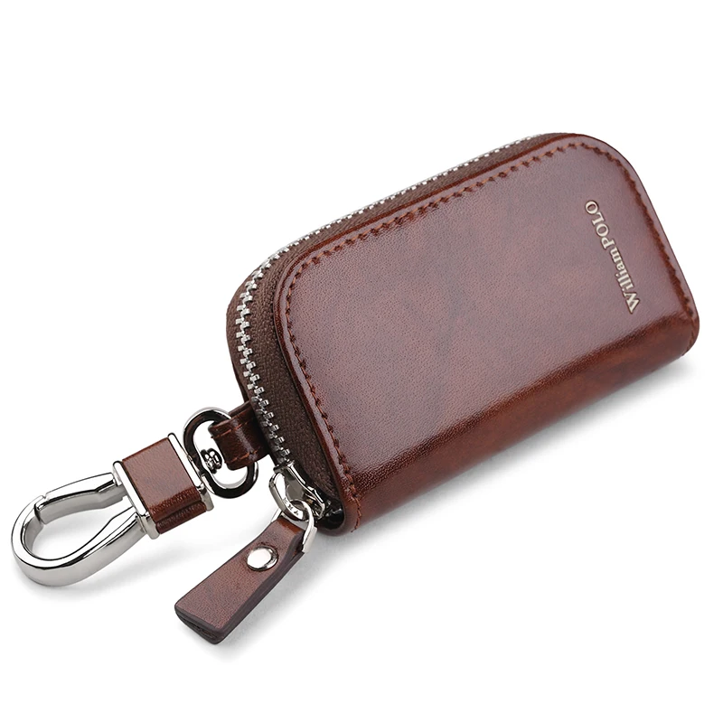 Men Key Holder Wallet Small Car Keychain Organizer Genuine Leather Waterdrop Shape Bag Brand WILLIAMPOLO