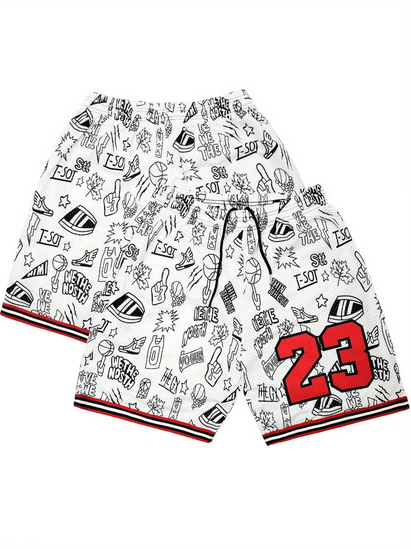 

2025Men's #23 Chicago Basketball Shorts Embroidered Graffiti Print Shorts with Pockets Perfect for Outdoor Fitness & Casual Wear