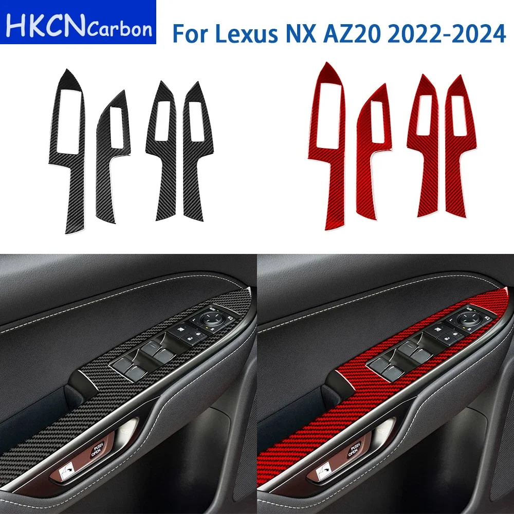 

For Lexus NX AZ20 2022-2024 Accessories Real Soft Carbon Fiber Car Interior Window Lift Switch Panel Cover Trim Sticker