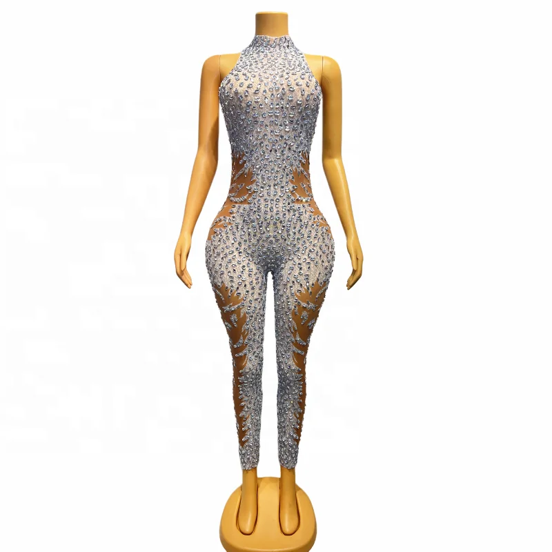 

New Sleeveless Diamonds Jumpsuit Women Club Dresses Sexy Women Clothing