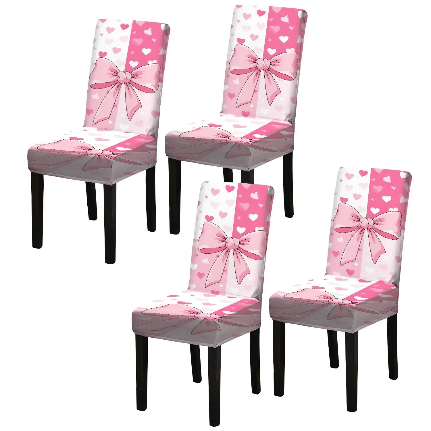High stretch chair cover, girly heart bow print pattern, home detachable dining chair cover