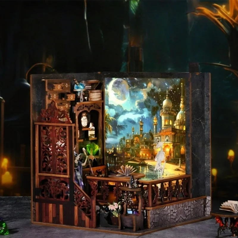 Book Nook DIY، مصغر خشبي ثلاثي الأبعاد مع أضواء LED، مجموعة نماذج ذات طابع سحري للبالغين #1