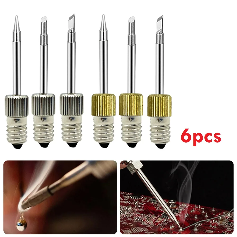 

6pc Welding Soldering Tips Copper Soldering Iron Head Replacements Threaded Soldering Tip Fits For E10 Interface B C K Type