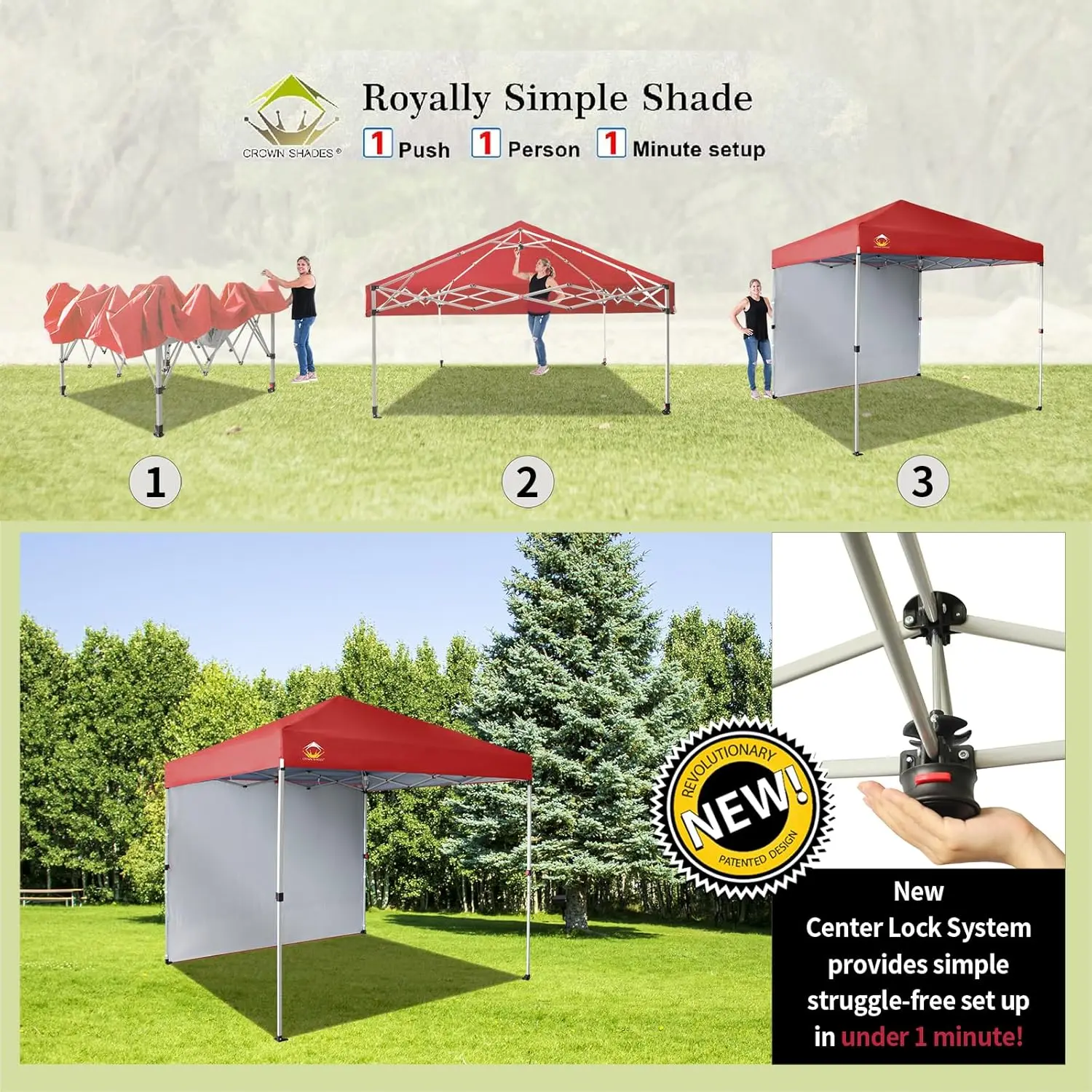 8x8 Pop Up Canopy with 1 Side Wall  Beach Tent with One Push Setup  Outdoor Sun Shade for Events, Parties, Camping