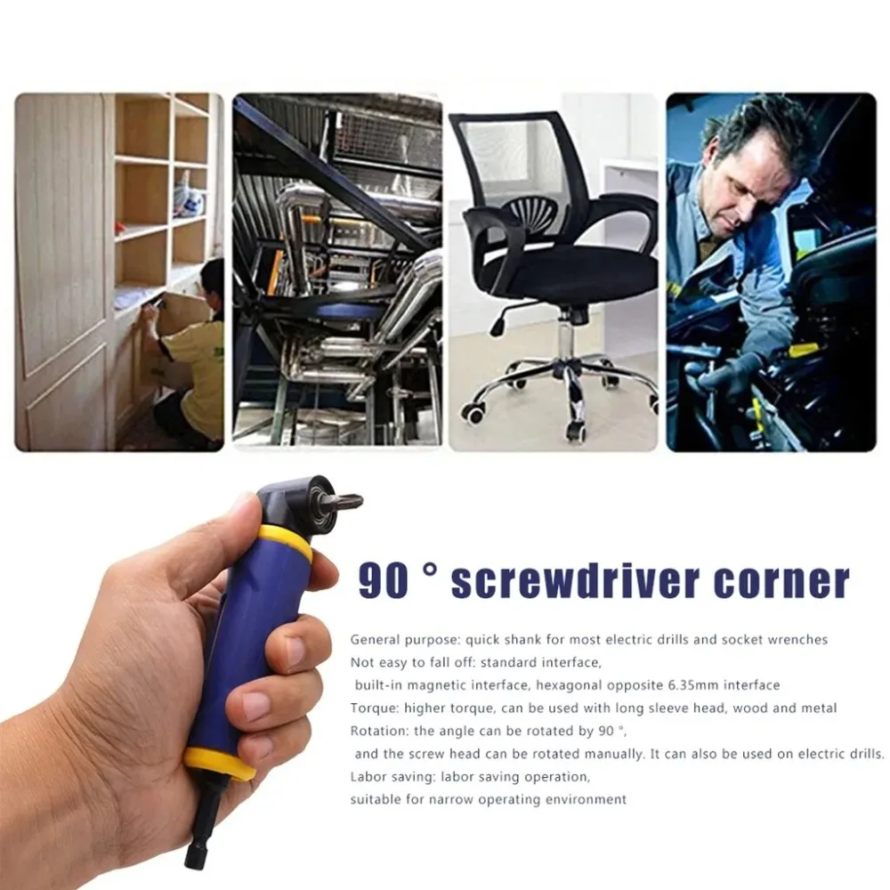 

90 Degree Right Angle Extension Screwdrive Blue Multi Purpose Right Angle Drill Adapter Metal Electric Tool