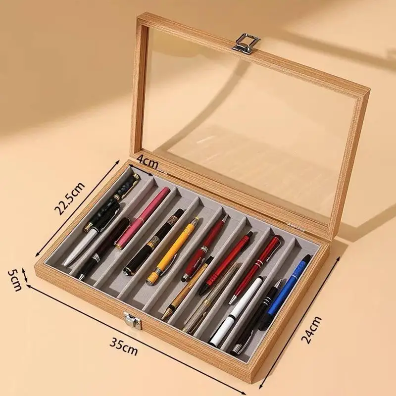 1Pc 8/10 Grid Glass Lid Student Scratch Proof Wear Resistant Rectangle Pen Case Display Box Anti Dust Visible Storage Box