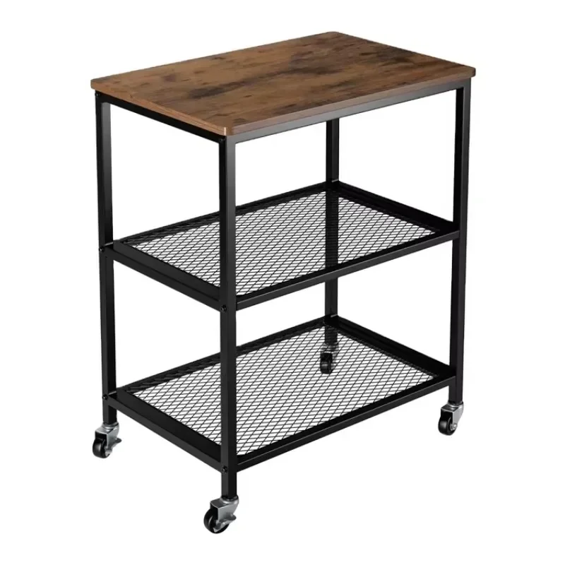 Cart Iron Wooden Oven 3 Tier Stand Organizer Microwave Rack With Shelf