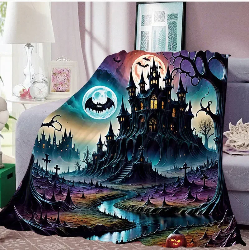 Customized Flannel Blanke Halloween Blanketable  Thickened Nap Blanket Square Digital Printed Air Conditioning Blanket