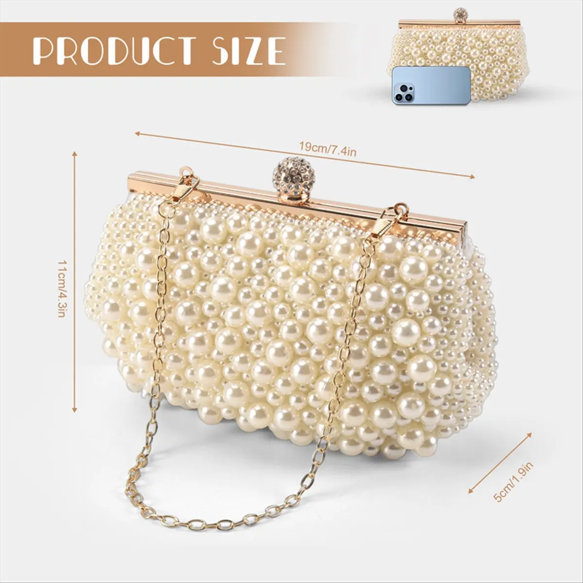 ABQR Pochette da sera per matrimonio Borsa con perle Abito Borsa da cena Borsa piccola Borsa da damigella d'onore Bianca