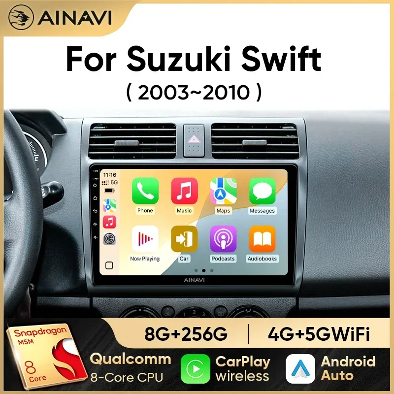 Ainavi Car Radio For Suzuki Swift 2003 2005 2006 2008 2010 Wireless Carplay Android Auto 4G Multimedia Player GPS DSP 48EQ 2 Din