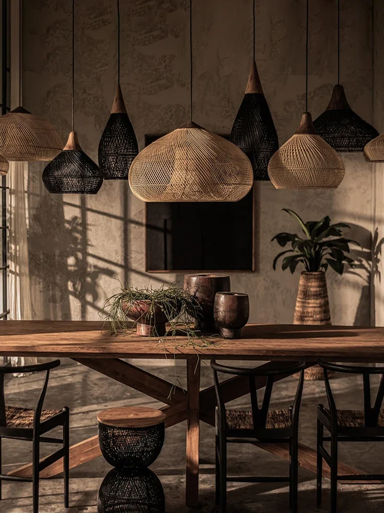 

Southeast Asian Vintage Restaurant Pendant Lights Hight Quality Rattan Lamps Dining Room Kitchen Light Fixtures Loft Luminaries