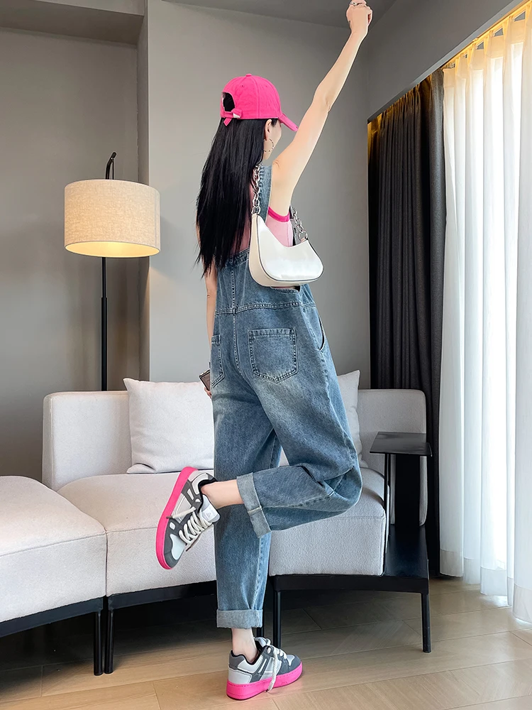 

Cute Loose Fit Denim Overalls Women's Spring Autumn Design Casual High Waist Cotton Blend Fabric Agel Faion Trend