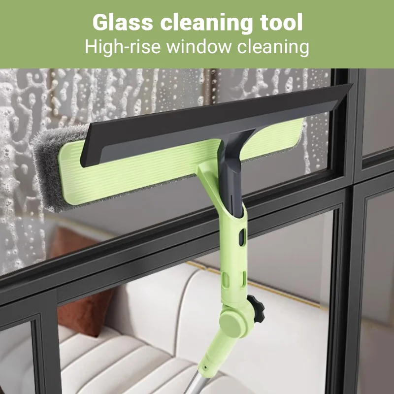 72-226CM Extended Window Cleaning Tool Glass Cleaner Mop with Silicone Scraper Window Cleaning Brush Household Cleaning Tools