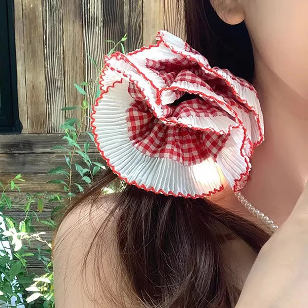 

Женские кружевные резинки для волос, головные уборы, эластичные резинки для волос для девочек, держатели для хвоста, обручи для волос, большие резинки-скранчи в клетку