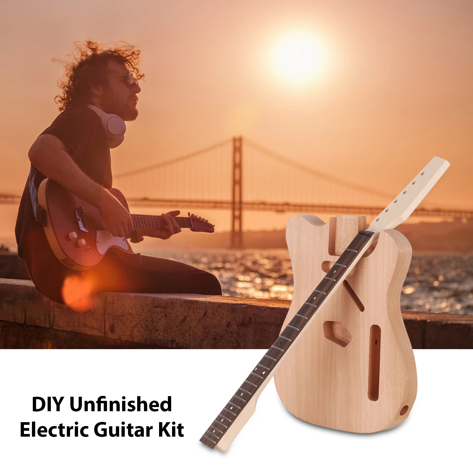 DIY Unfinished Electric Guitar Kit Guitar Barrel Blank Wooden Guitar Body Replacement Parts Mahogany Body Maple Wood Neck Rosewo