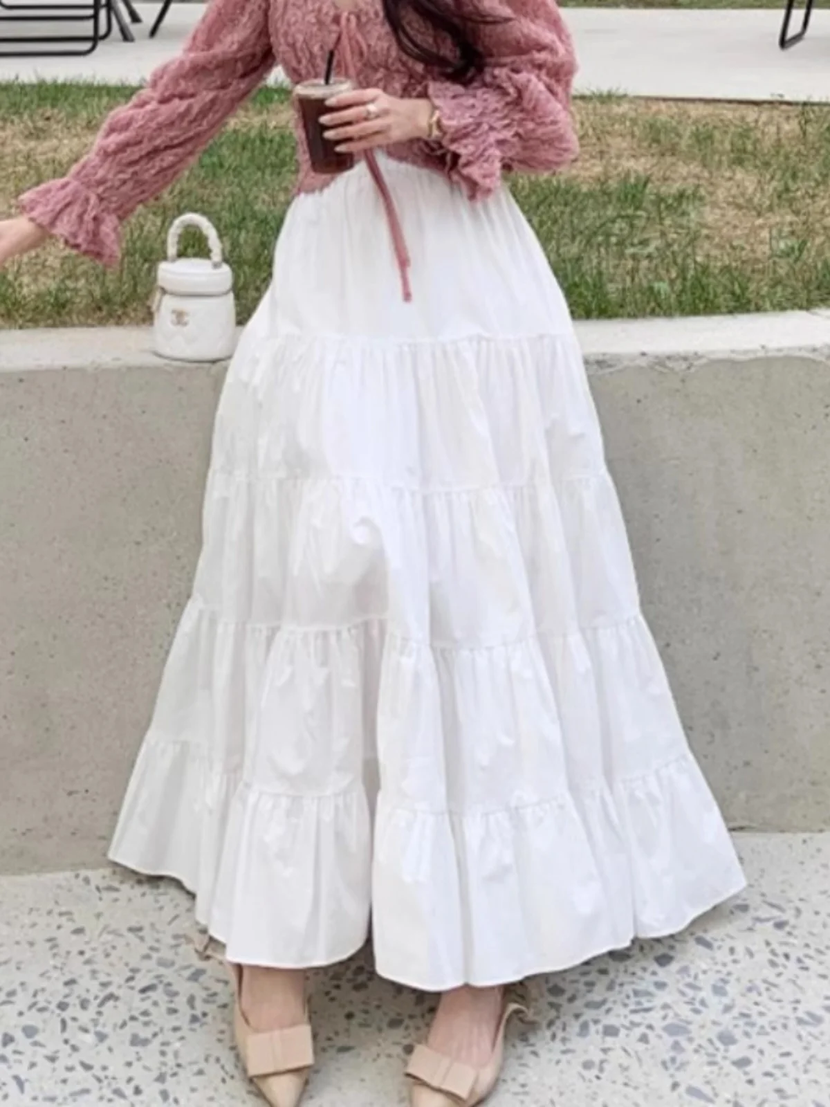 

Chic White High Waist f Body Skirt Women's Faion Retro Casual Cake Skirt Large Skirt Long Skirt Korean Sle Long Dr