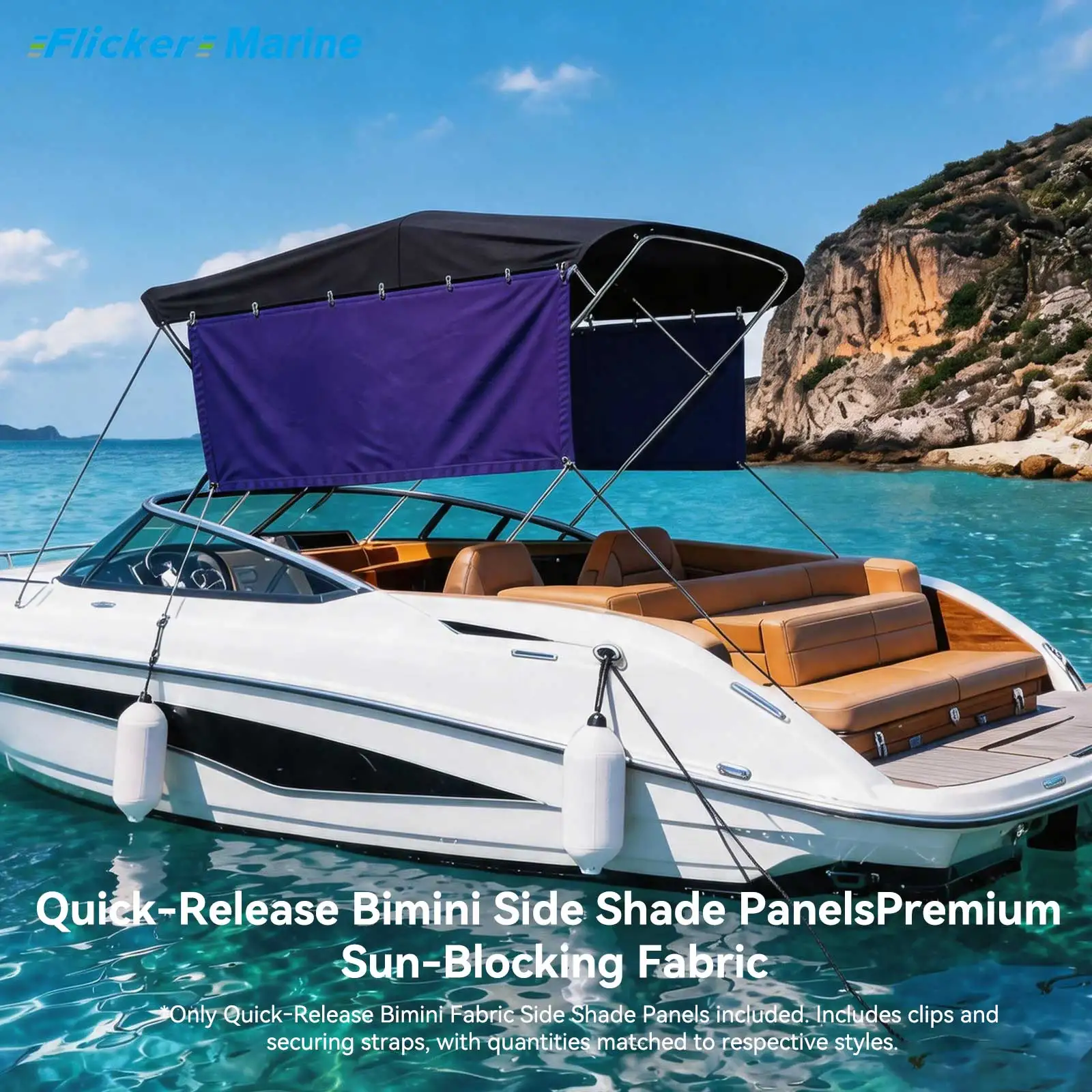 Flicker Large‑Size Quick‑Release Bimini Side Shade Panels | Premium Sun‑Blocking Fabric