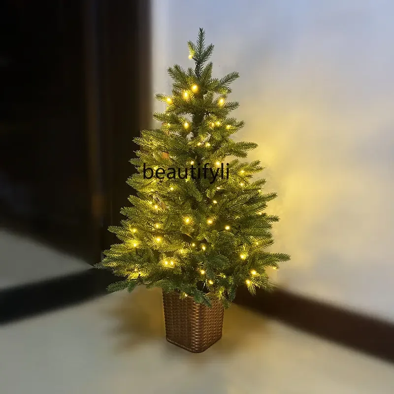 yj Simulation Small Christmas Tree Potted Decoration PE Encryption Christmas Tree Luminous Environmental Protection Scene Layout