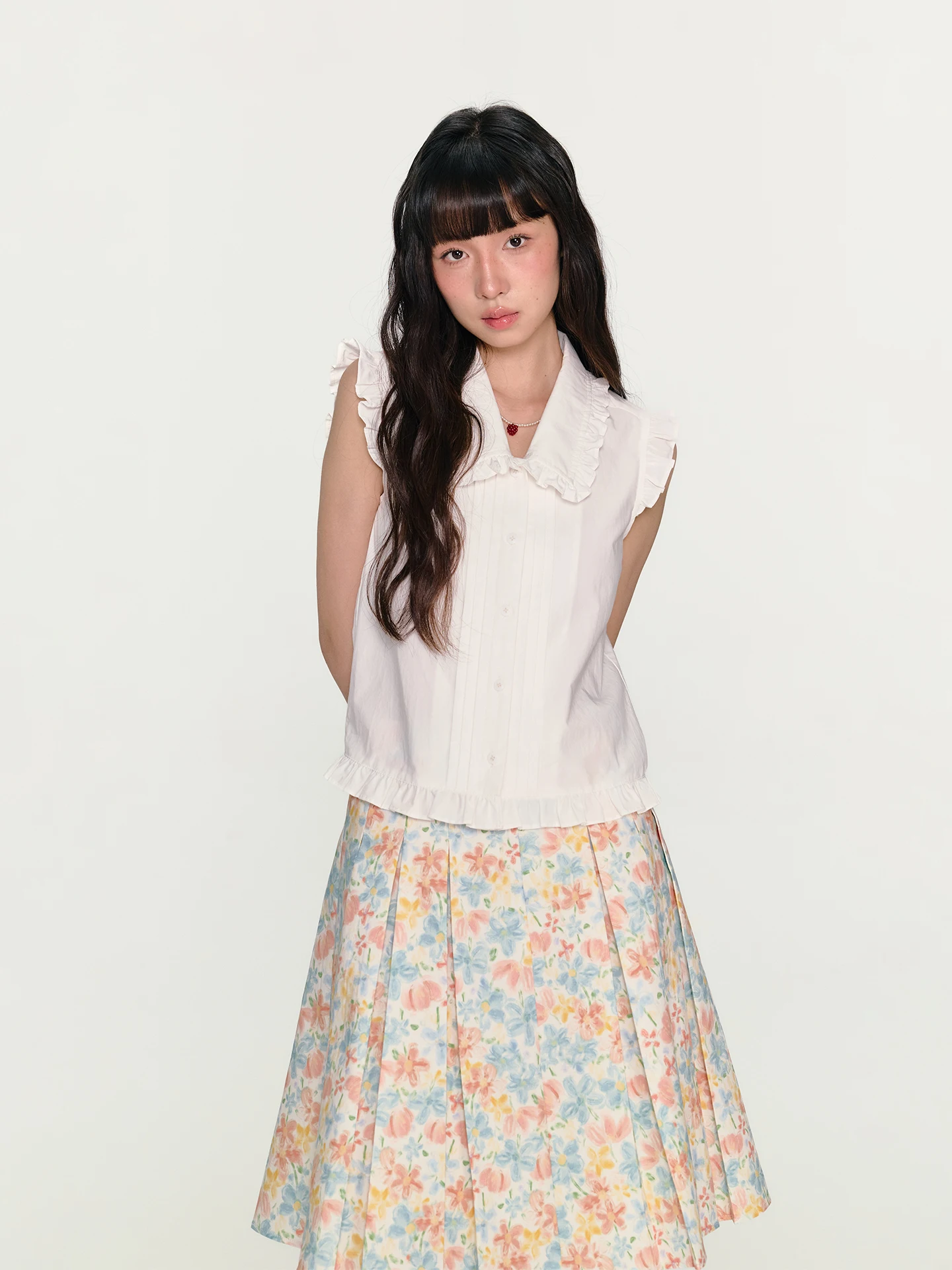 

Amweird Pure Color Ruffle Patchwork Svel Accordion Pleat ort irt Sweet Sle Loose Fit Cotton Summer UV Protection