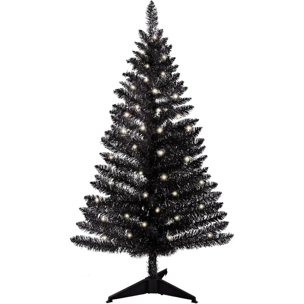 

Christmas Tree Lighted Not Pre-lit Black Tinsel Pine with Lights Ideal for Ideal for Home Office Includes Stand Christmas Trees