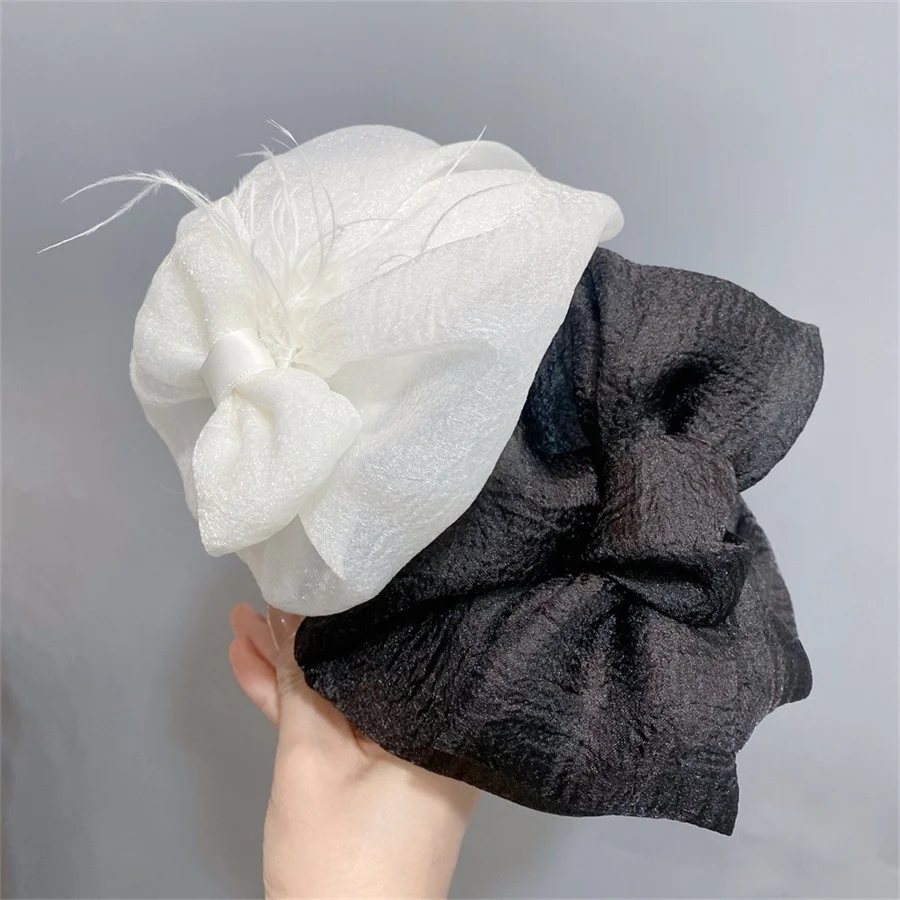 New bow hat headband for ladies and girls, elegant feather gauze material, sweet aristocratic hair accessories, headband party