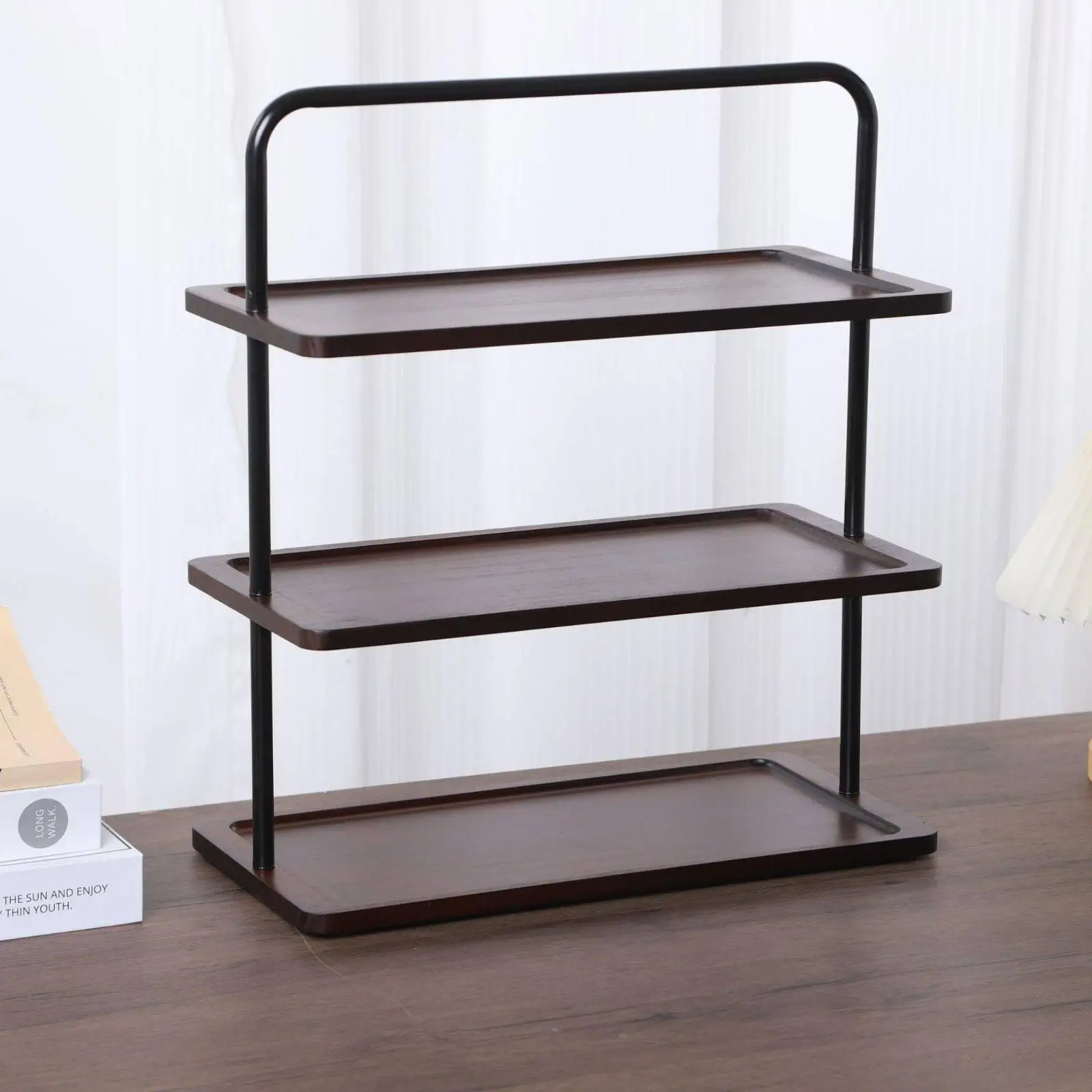 Wood Desktop Shelf Multi-Purpose Countertop Storage Storage Area-Saving
