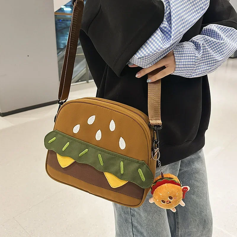 

Vintage Burger Canvas Messenger Bag - Cute Lightweight Shoulder Bag for Girls & Students, Personalized Phone Pouch