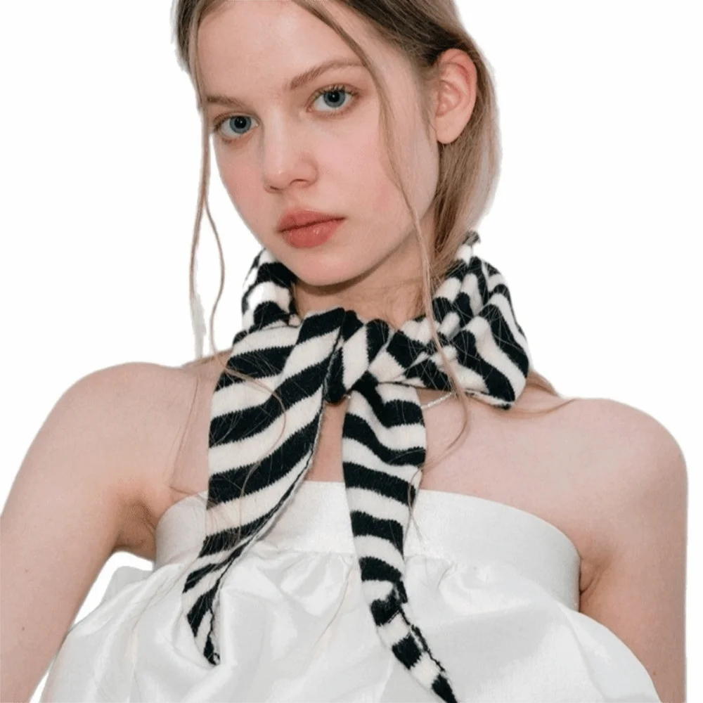 Neck Cover Solid Color Knitted Triangle Scarf Striped Wool False Collar Windproof Neck Guard Cross Scarves Girl