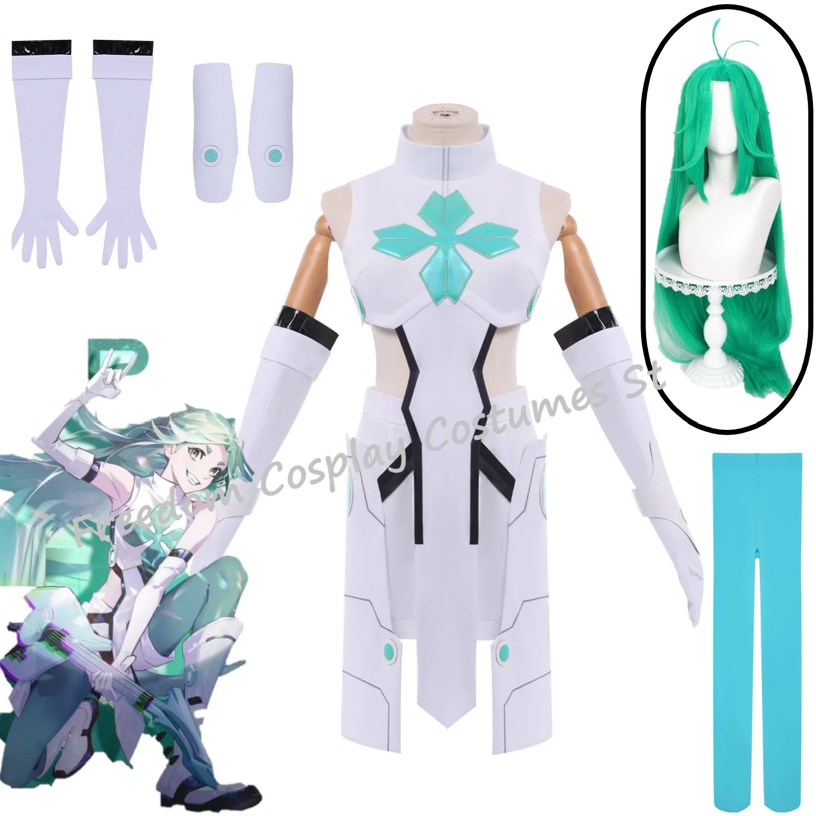 

Anime Game To Be Hero X Lucky Cyan Cosplay Costume Wig Coat Pants Gloves Socks Props Full Set For Women Girls Men Halloween Suit