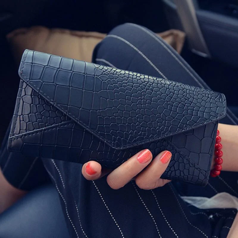 Leather Stone Grain Wallet Concise Simple Purse Female Envelope Bag Card Organizer Women Clutch Bag Ladies Rectangle Pocket