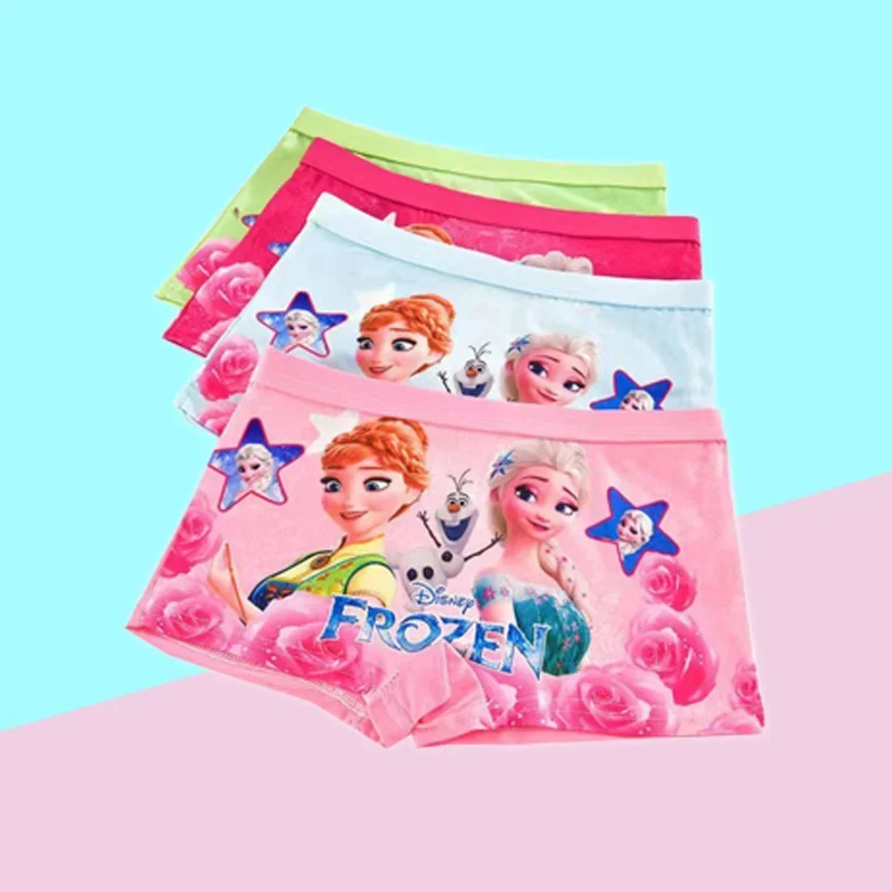 4Pcs Girls Boxer Briefs Underwear Cute Elsa Anna Princess Cartoon Print Soft Breathable Kids Panties for 3‑8Years Old Children