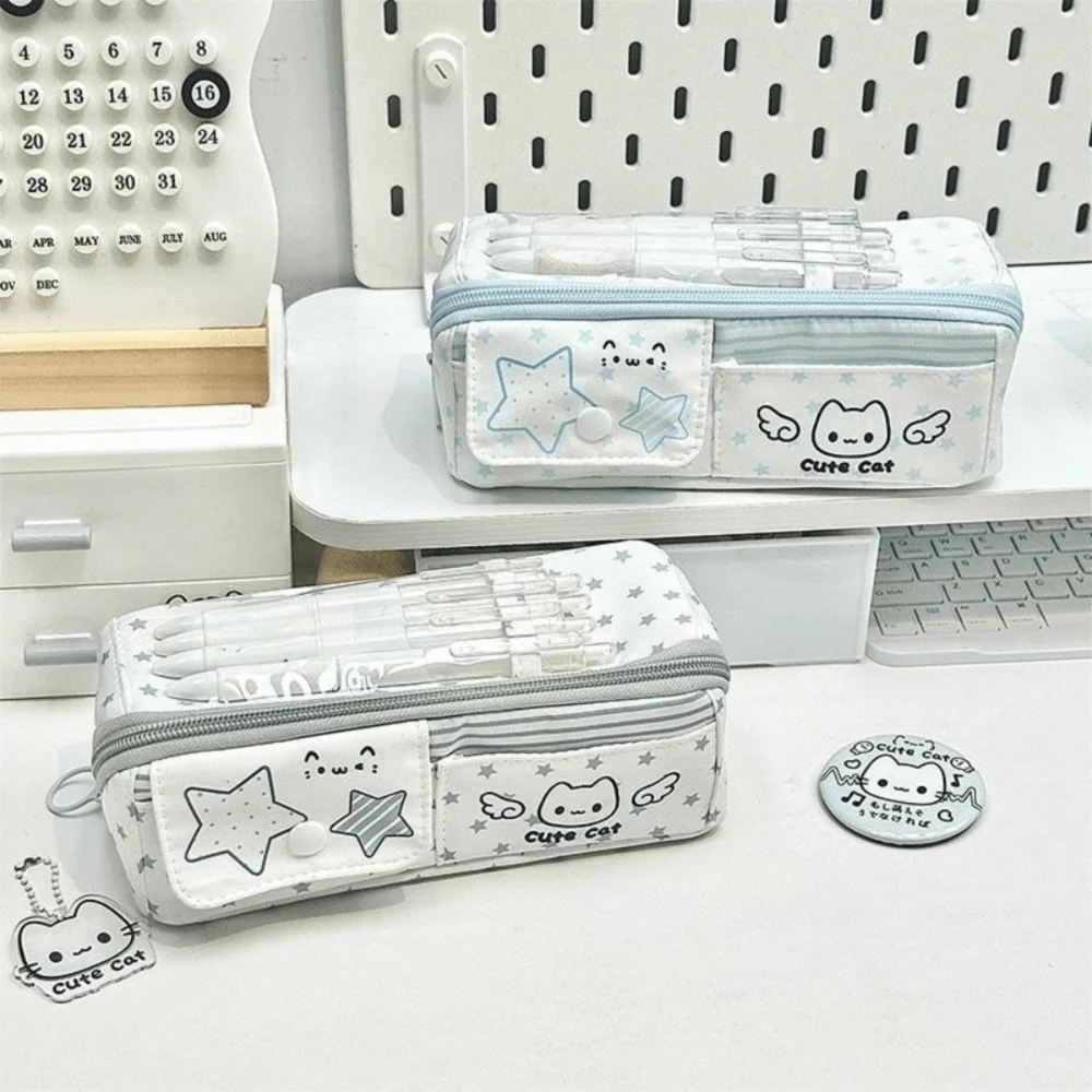 Durable Cute Cat Pencil Case Multi Compartment Large Opening Pencil Pouch Large Capacity Stationery Organizer Gift