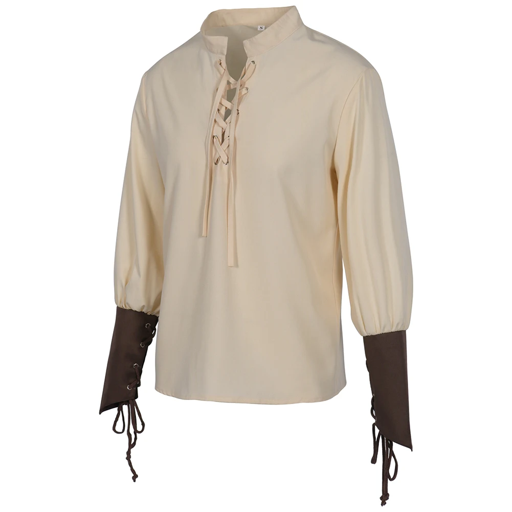 For Halloween For Holiday Medieval Shirts For Men Medieval Tops For Halloween For Daily Wear Beige Casual Style