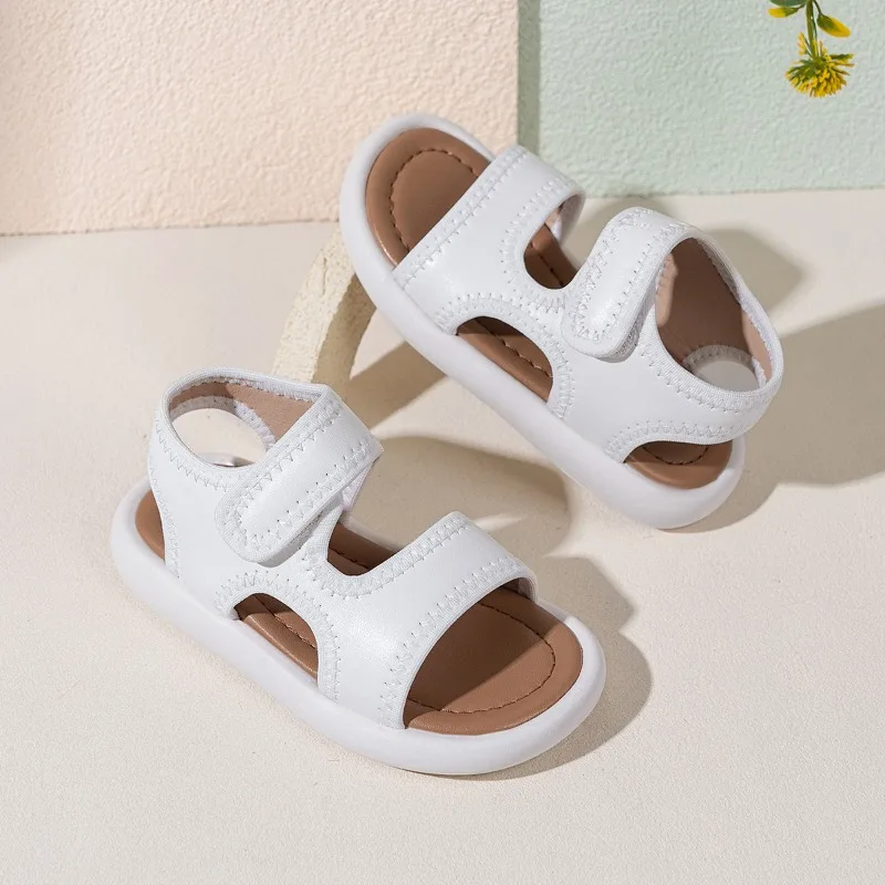 Simple Kids Outdoor Causal Sandals Summer New Girls Open-toe Beach Sandals Solid Color Non-slip Children Boys School Flat Shoes