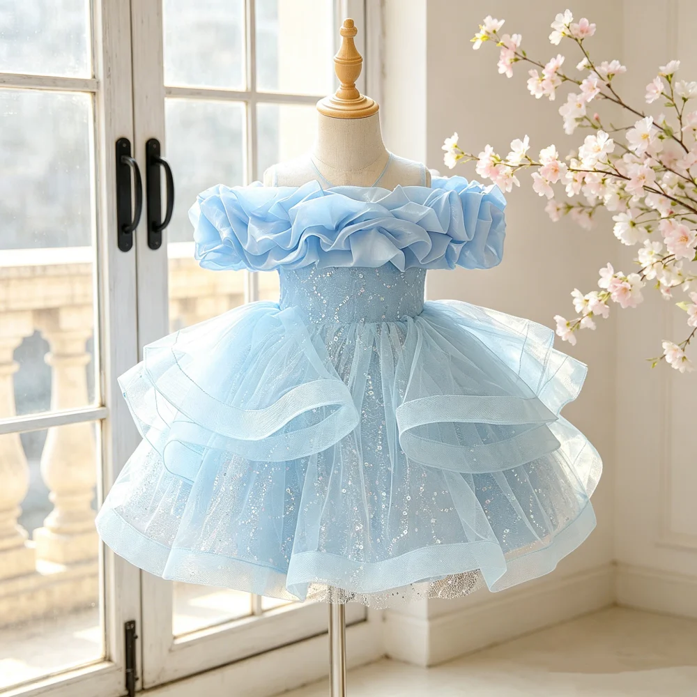 Champagne dress with floral embroidery elegant and beautiful dress suitable for girls birthday party anniversary and prom