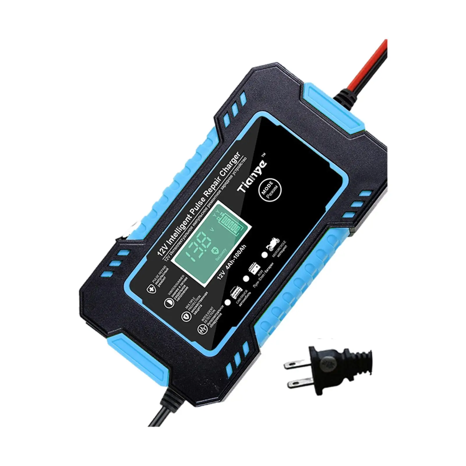 Car Battery Charger Fast Power Charging LCD Display Trickle Charger Intelligent Fits for Car Truck Polarity Protection