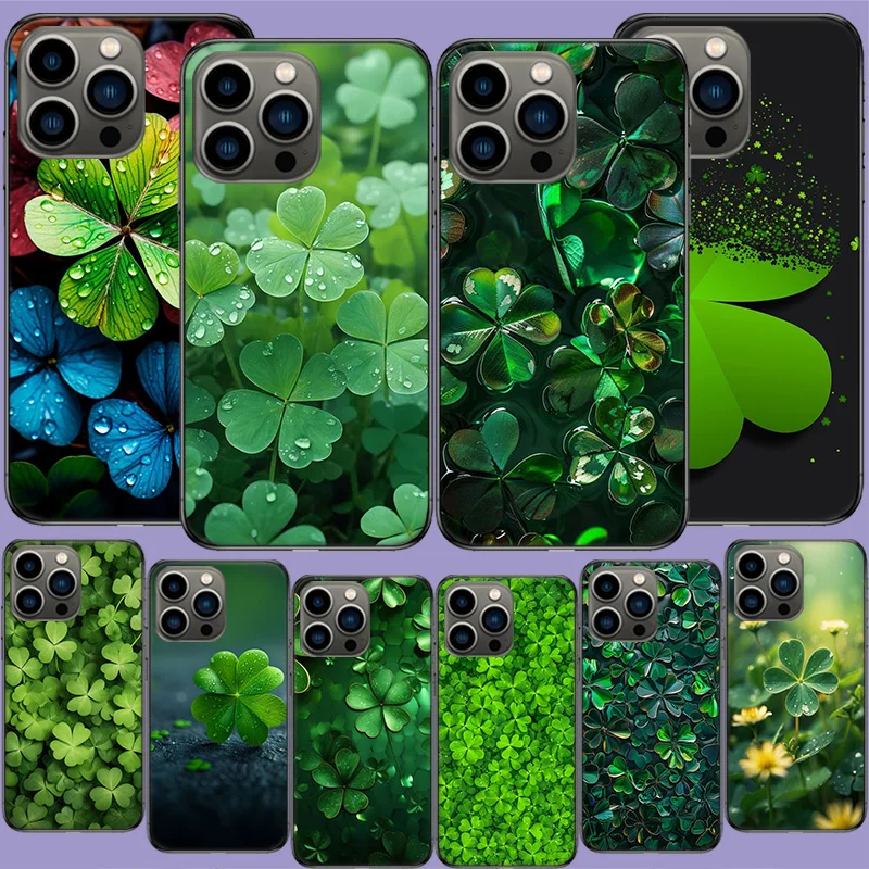 Lucky Clover Phone Case For Apple Iphone 16 13 Pro Max Coque 15 14 Plus Clear 12 Mini 11 Pro Cover Cute Fundas Silicone Soft Cap