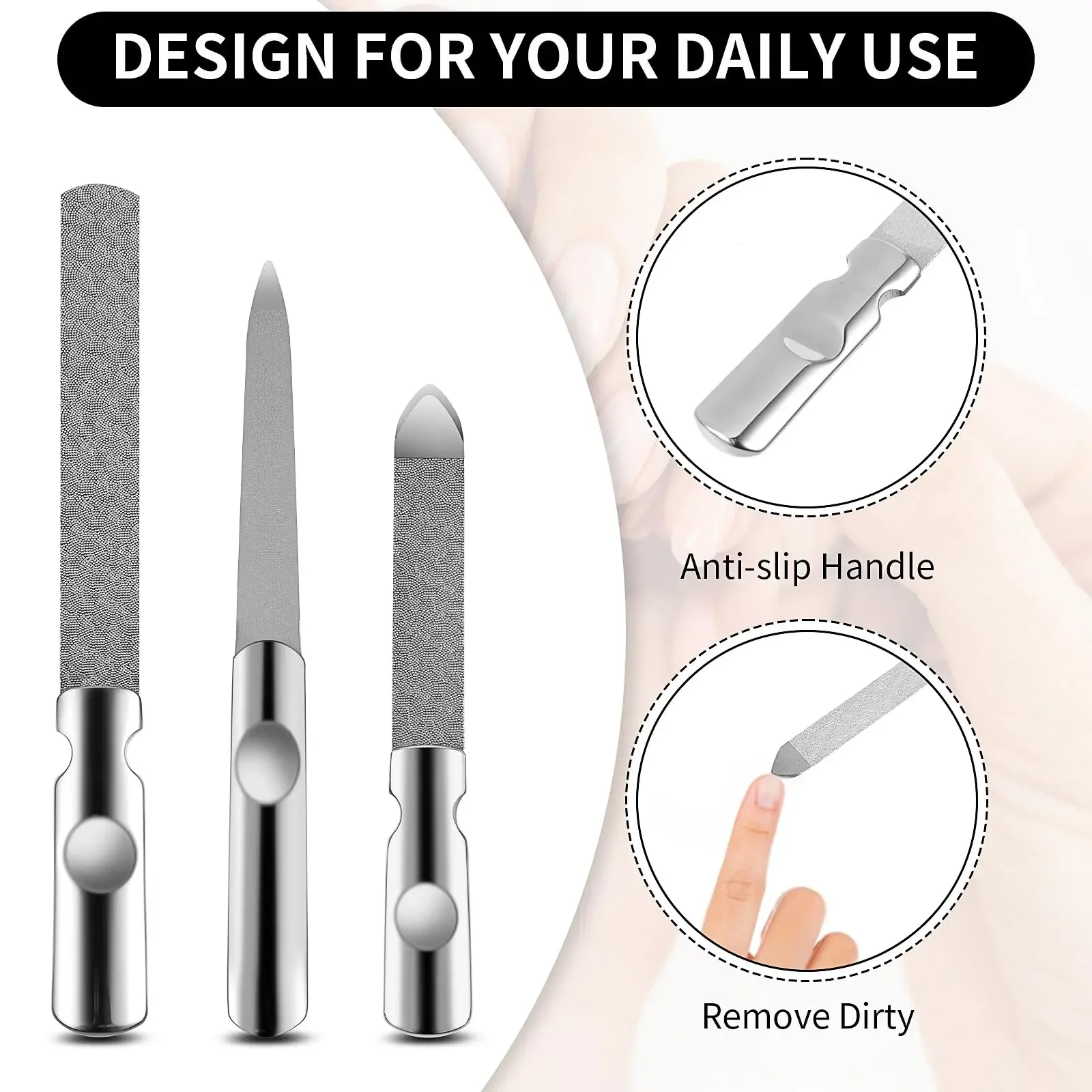 Stainless Steel Nail File for Fingernails, Toenails, Scraping, Strengthening, Finger Manicure Metal Nail File