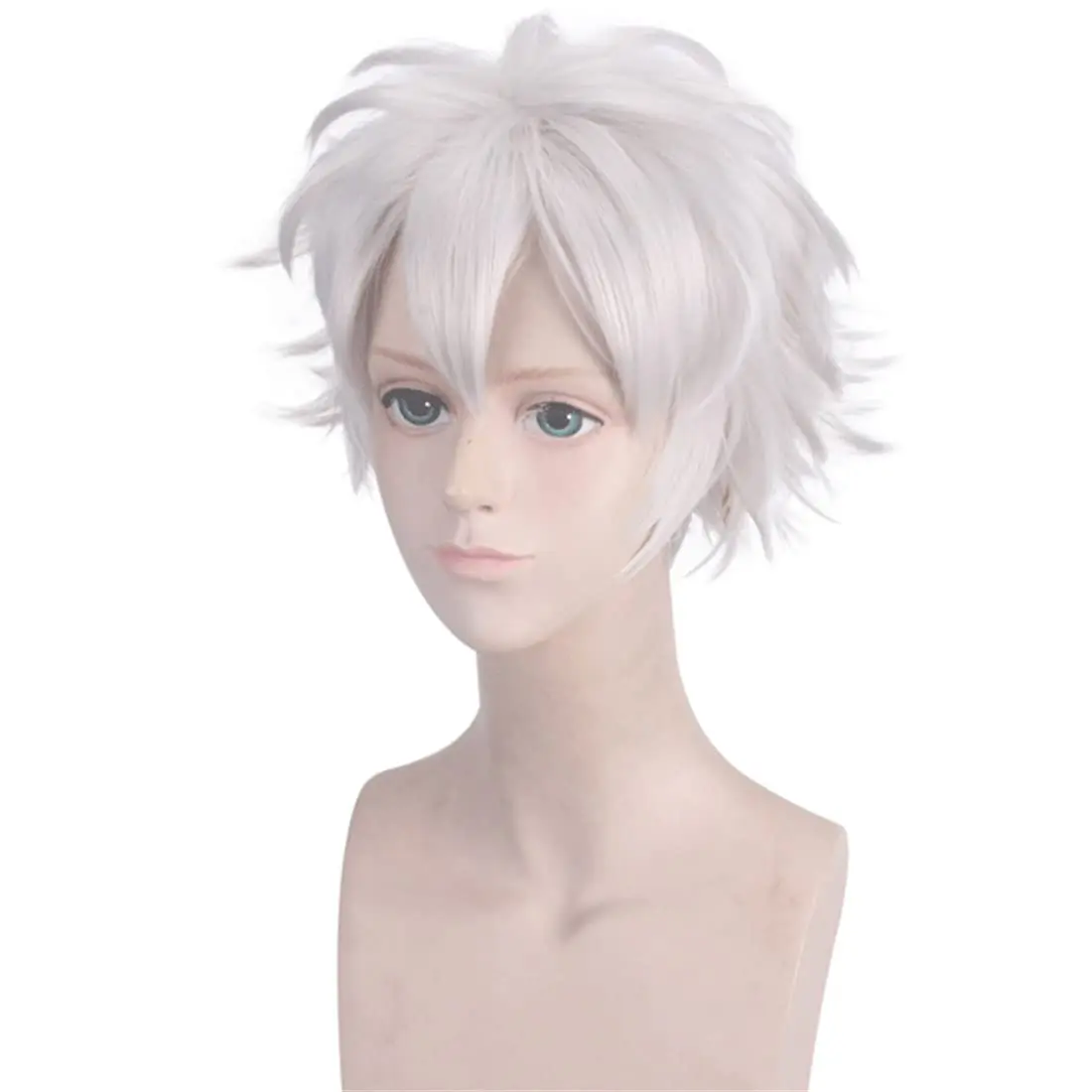 Shinazugawa Sanemi Cosplay Wig Short Sliver White Hair Halloween Party Role Play Anime Demon Slayer Synthetic Wig for Men