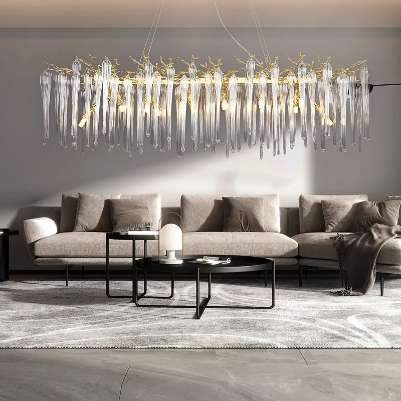 

Rectangular Gold Crystal Chandelier Over Dining Table Kitchen Living Room Bedroom Gold Branch Crystal Ceiling Hanging Chandelier
