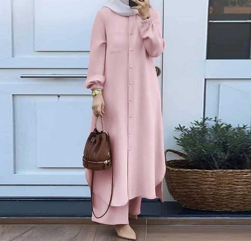 Casual Sets of Clothes for Muslim Woman Fashion Mushroom Button Long Sleeves Pants Suits for Female New Spring and Autumn 2023