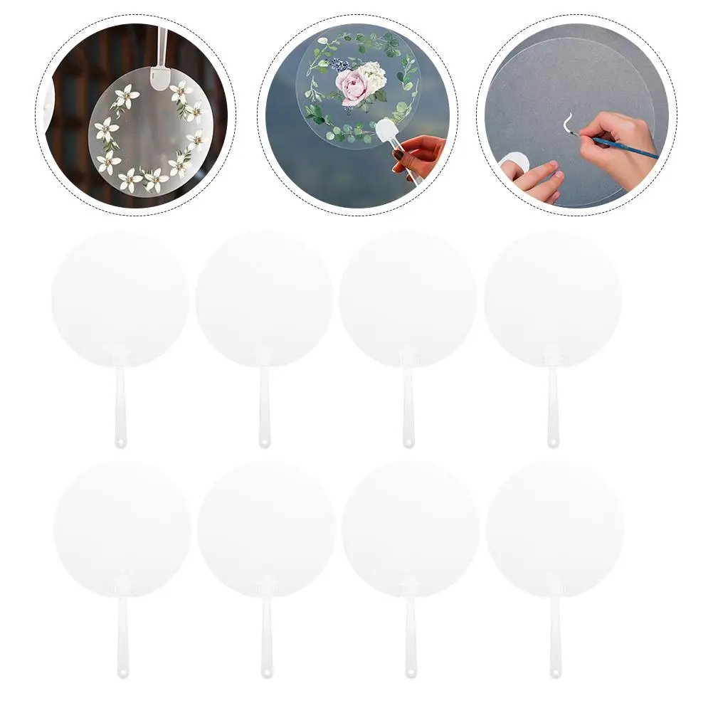 10pcs Round Hand Fan Transparent Blank Diy Fan Multi-functional Stage Performance Fan