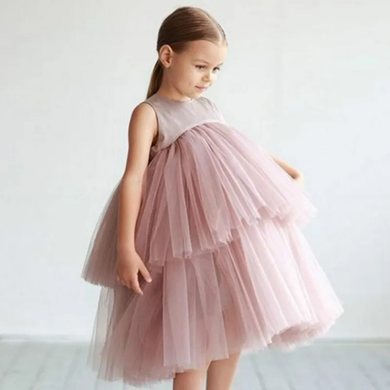 Baby Girl Princess Gauze Tutu Layered Dress Sleeveless Child Cake Tulle Vestido Party Birthday Ball Gown Baby Clothes 1-10Y